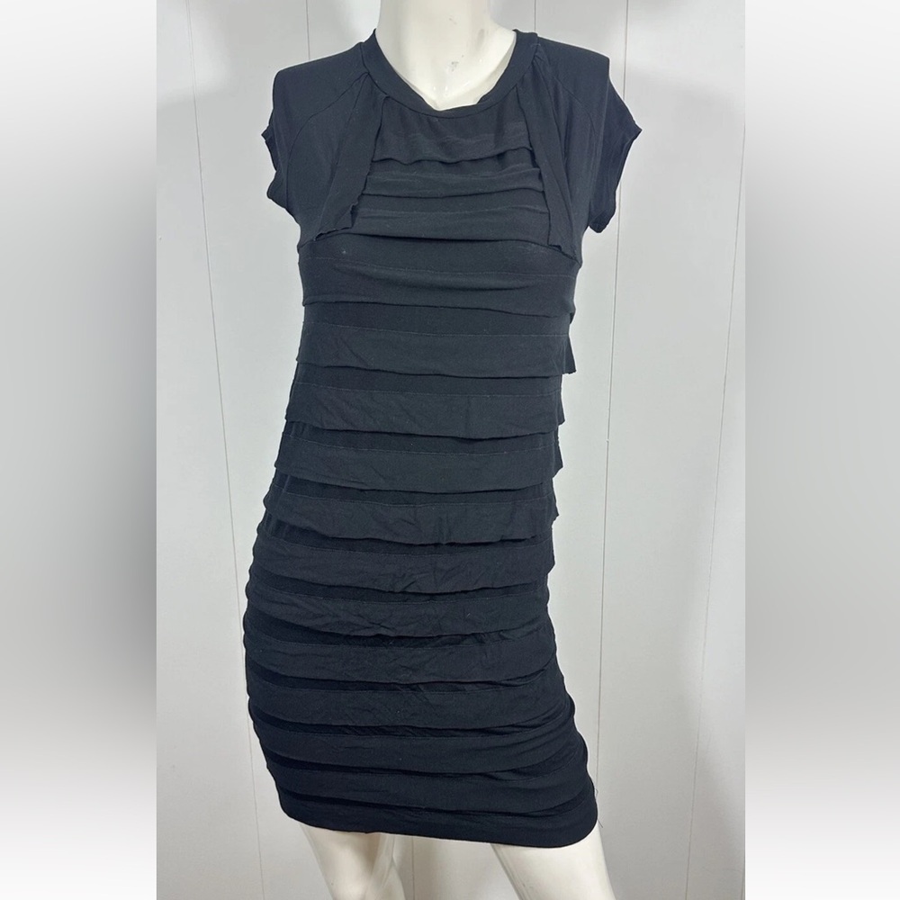 BCBG Max Azria Women’s Black Ruffle Dress Short Sleeve Size XS